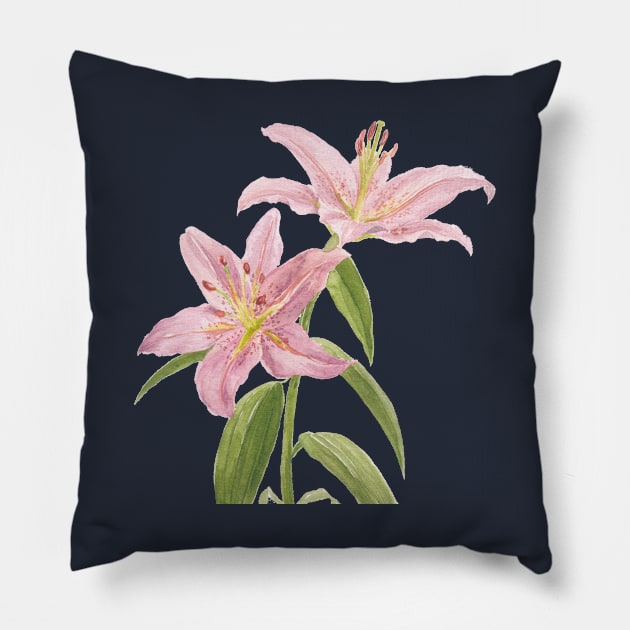 Pink Lilies Watercolour Pillow by Flowering Words