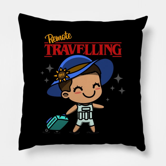 Stranger Things Cute Kawaii Eleven Travelling Vacation Meme Pillow by BoggsNicolas