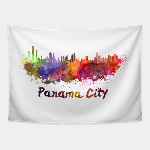 Panama city skyline in watercolor Tapestry by PaulrommerArt