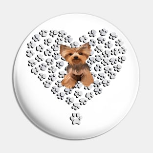 Yorkie Lover Design Paw Print Heart Valentine Yorkshire Terrier Pin