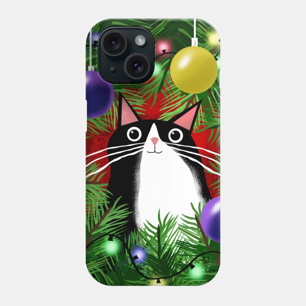 The Cat and the Christmas Tree Phone Case by Scratch