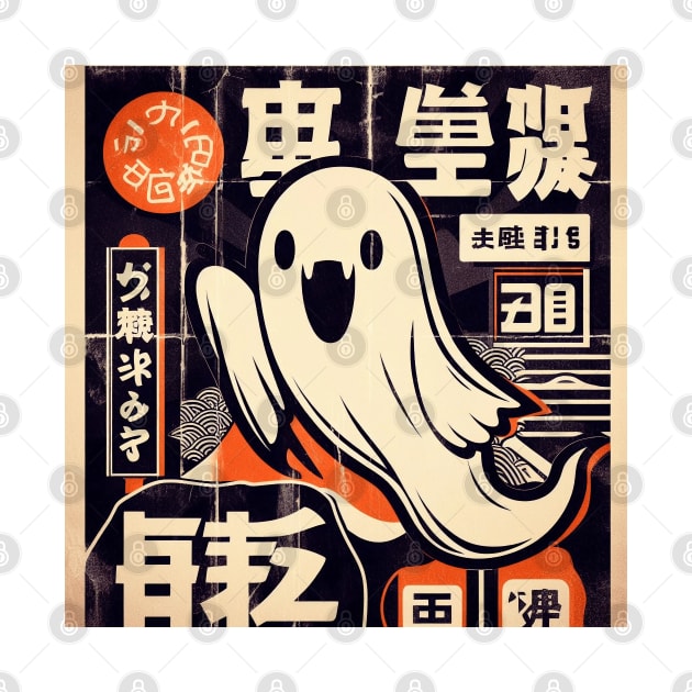 ghost retro vintage poster japanese art by IA.PICTURE