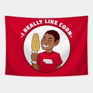 I Really Like Corn // Funny Nebraska Corn Kid Tapestry