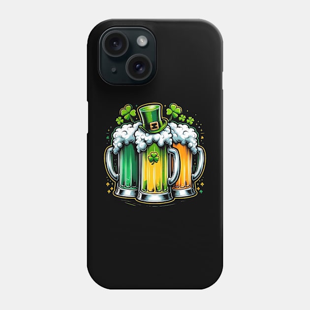 St. Patricks Day Beer Mugs Irish Flag, Kiss Me Four Leaf Clover Phone Case by ThatVibe