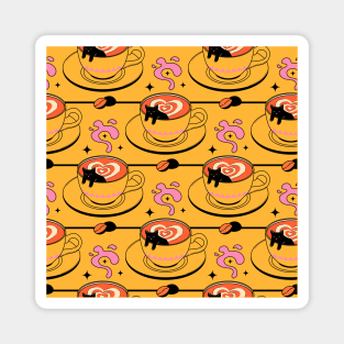 Cappuccino Black Cat Pattern in yellow Magnet