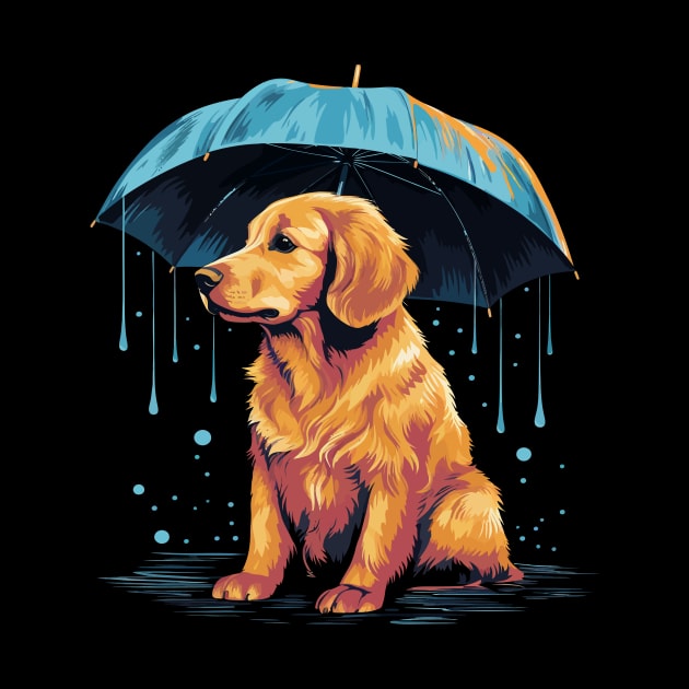 Golden Retriever Rainy Day With Umbrella by JH Mart