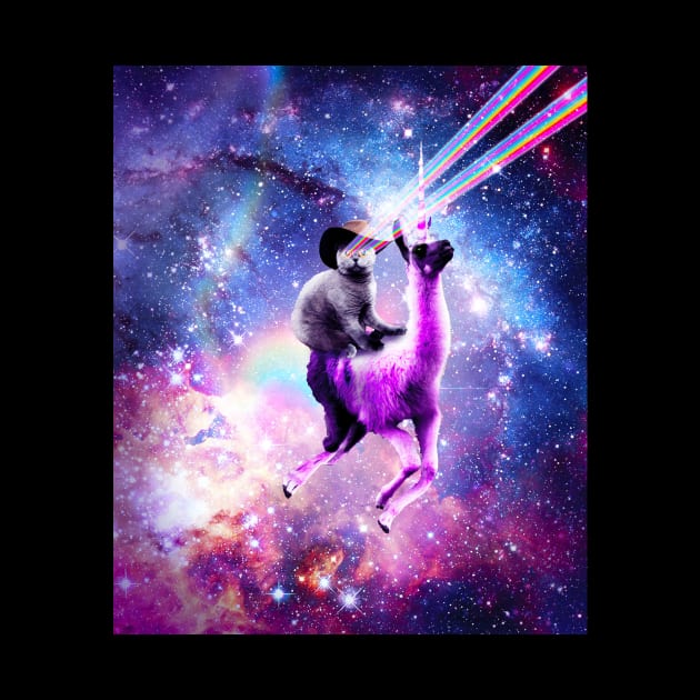 Laser Eyes Outer Space Cat Riding On Llama Unicorn by Random Galaxy