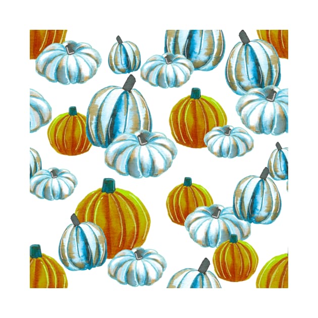 Watercolor Halloween Pumpkins - Blue & Orange by monitdesign