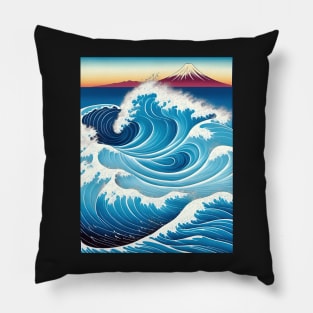 Ukiyo-e Japanese Art - Giant Waves and Mount Fuji Pillow