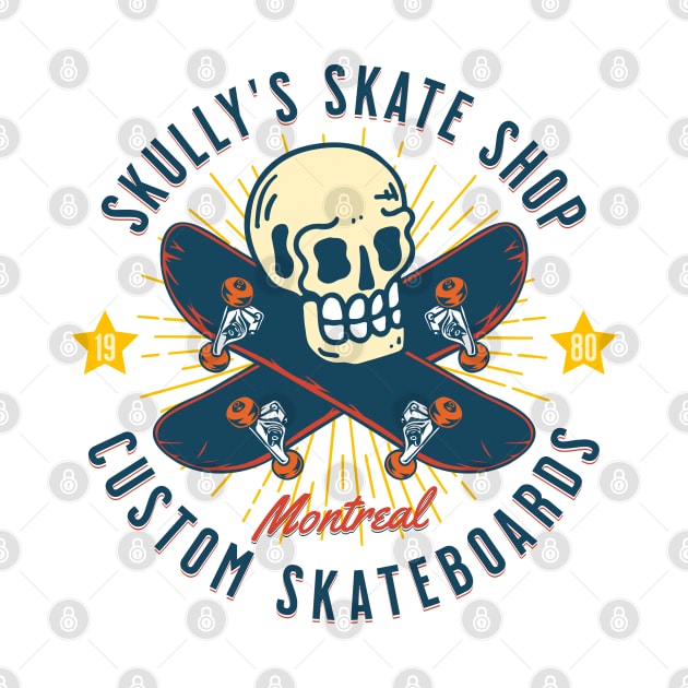 Skully's Skate Shop Vintage Skateboarding Skull Custom Board by Wasabi Snake