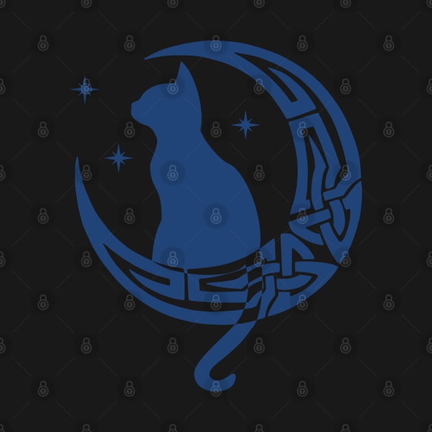 Blue Pagan Celtic Moon Cat by DepicSpirit