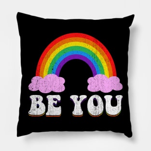 LGBTQ Be You Gay Pride LGBT Ally Rainbow Flag Retro Vintage (1) Pillow
