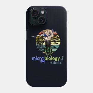 Microbiology Rules - pipette with fist and retro vintage distressed style petri culture plate Phone Case