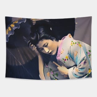 Oriental girl with umbrella beautiful Japanese girl Tapestry