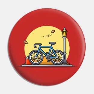 Bike in Park with Street Lamp Cartoon Vector Icon Illustration Pin