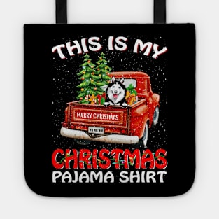 This Is My Christmas Pajama Shirt Siberian Husky Truck Tree Tote