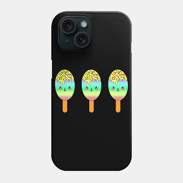 Cute funny happy little baby Kawaii chibi popsicle ice cream dessert cartoon. Colorful sweet yummy smiling adorable row of gelato popsicles on sticks. Phone Case by IvyArtistic