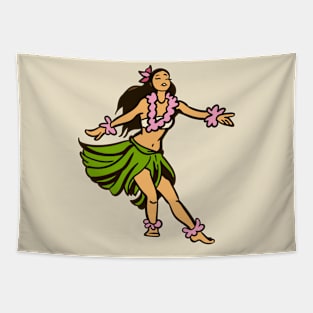 Retro Hawaiian Hula Dancer Illustration Tapestry