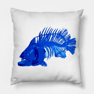 blue fish skeleton Pillow