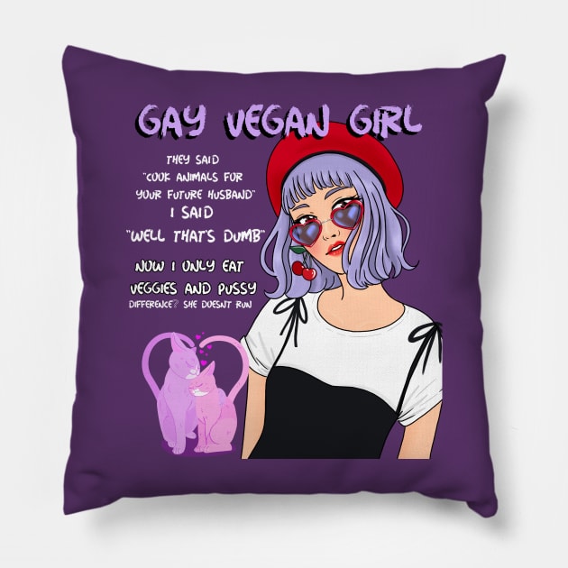 Lesbian Vegan Punk Hipster Girl Pillow by WovenKindness