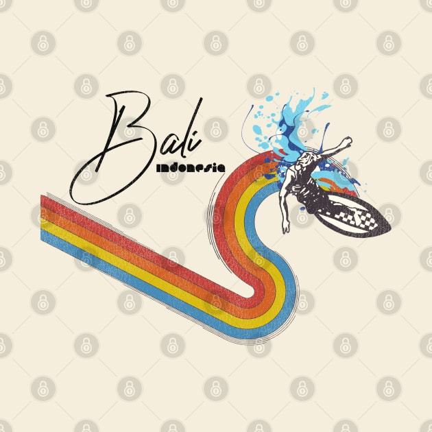 Retro 70s/80s Style Rainbow Surfing Wave Bali by darklordpug