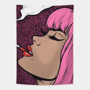 Pink Smoking Comic Girl Tapestry