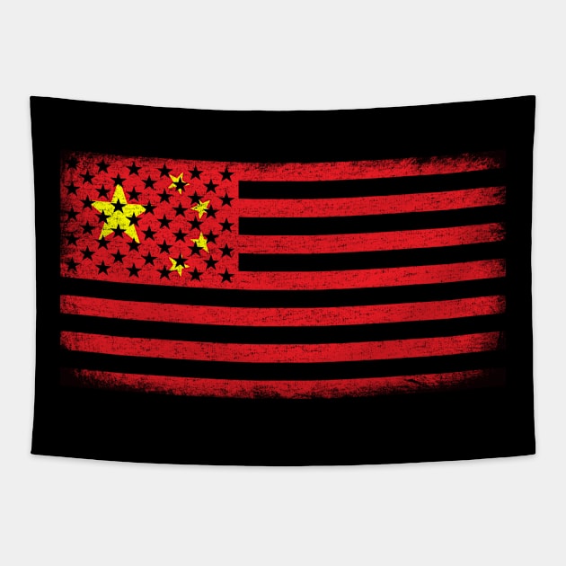 Chinese American Flag Vintage Tapestry by zurcnami