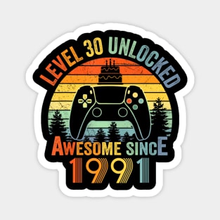 Level 30 Unlocked Video Gamer 30 Years Old 30 Birthday Magnet