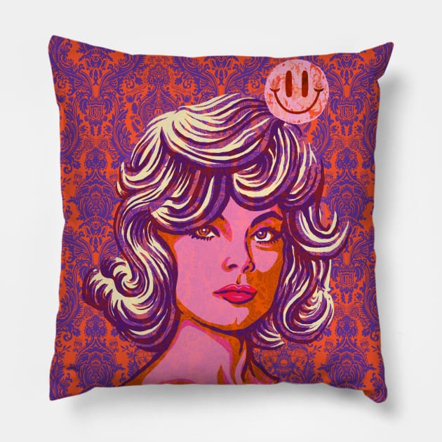 Lady portrait vintage wallpaper Pillow by ConradGarner