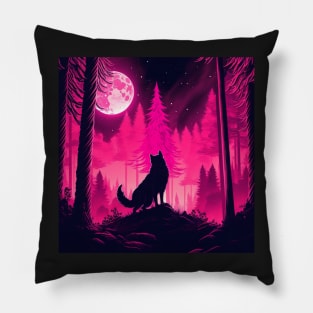 Quirky Magenta Wolf Pillow