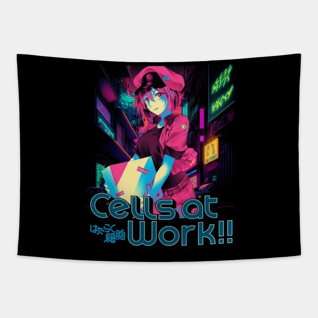 Graphic Red Blood Cell Comedy Japanese Anime Tapestry by QuickMart