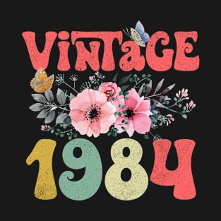 Vintage 1984 Floral Retro Groovy 39th Birthday T-Shirt