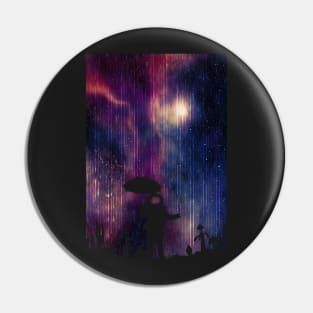 Astronaut with umbrella on distant world in interstellar rain Pin