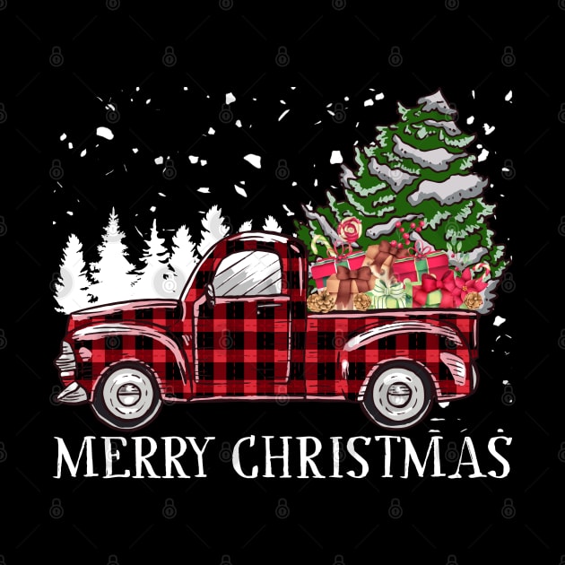 Merry Christmas Truck Tree Red Buffalo Plaid Xmas Pajamas by Happy Shirt