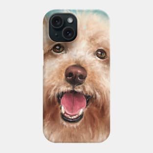 Painting of a Happy Yorkshire Terrier with Its Tongue Out on a Blue Background Phone Case