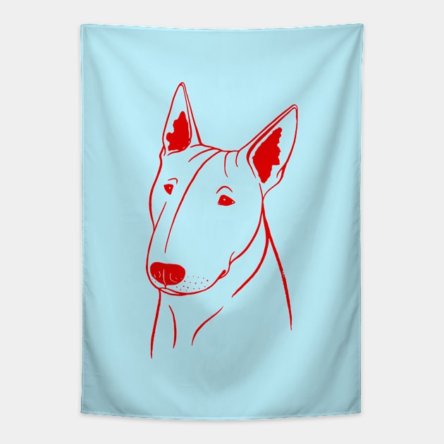 Bull Terrier (Light Blue and Red) Tapestry by illucalliart