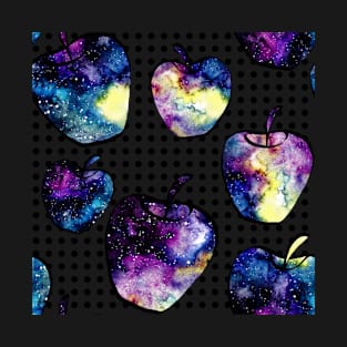 Watercolor Nebula in Apples on Polka Dots Background T-Shirt