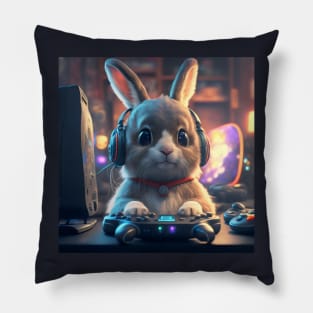 Cute bunny gamer Pillow