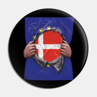 Denmark Flag European Union Flag Ripped Open - Gift for Danish From Denmark Pin