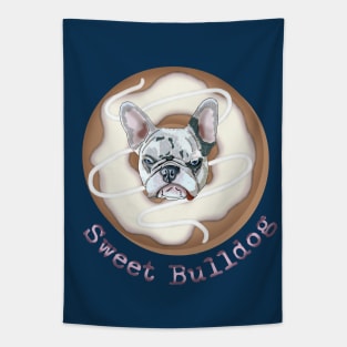 Sweet Bulldog and donut with white glaze Tapestry