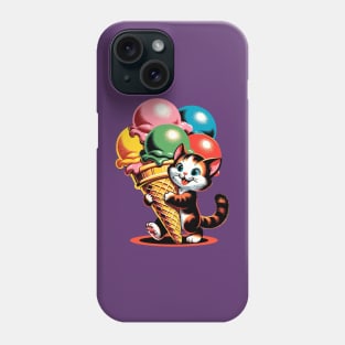 Cute kitty carrying colorful ice-cream Phone Case