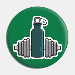 Gym Exercise Dumbbell with Water Bottle Sticker vector icon illustration. Gym fitness icon design concept. Dumbbell for training body muscles sticker design logo. Pin