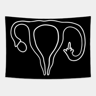 Middle finger uterus lineart Tapestry