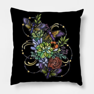 Midnight Moths And A Symphony Of Succulents Pillow