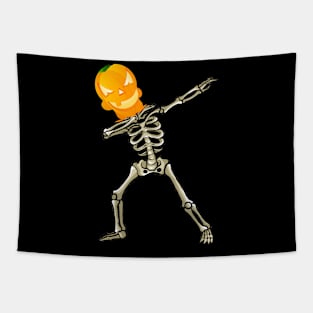 Funny Halloween Pumpkin Skeleton Dab Tapestry