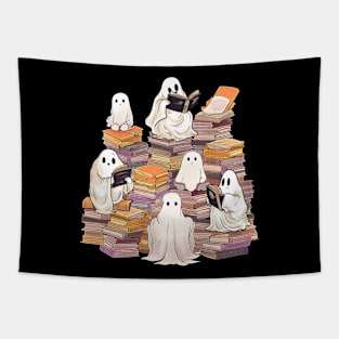 Ghost Reading Book Cute Teacher Halloween Ghost Book Lover Tapestry