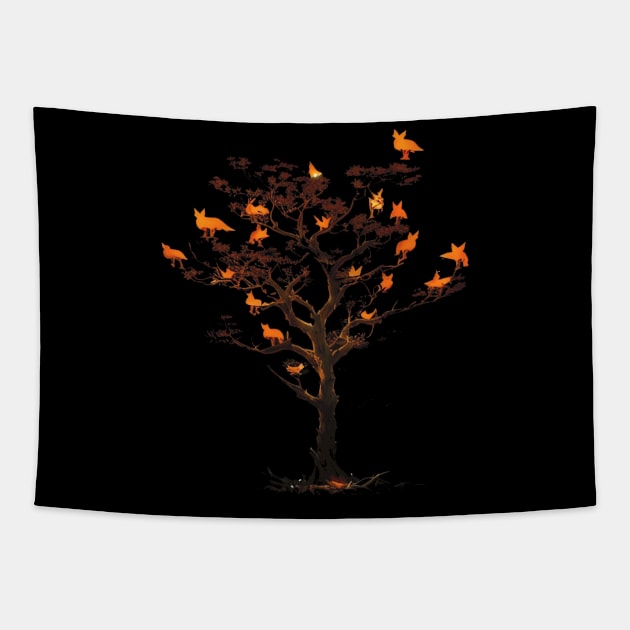 Cute Foxes Tree Tapestry by HideTheInsanity