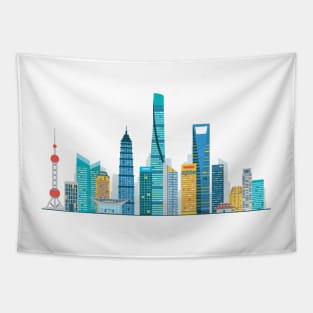 Shanghai skyline Tapestry