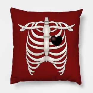 Ribcage With A Black Heart Pillow