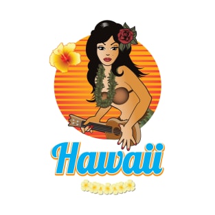 Hawaii Hula Girl with Ukulele Sunset T-Shirt